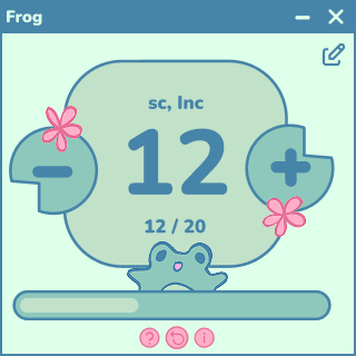 Vista del widget Frog para contar vueltas de crochet y tejido en PC